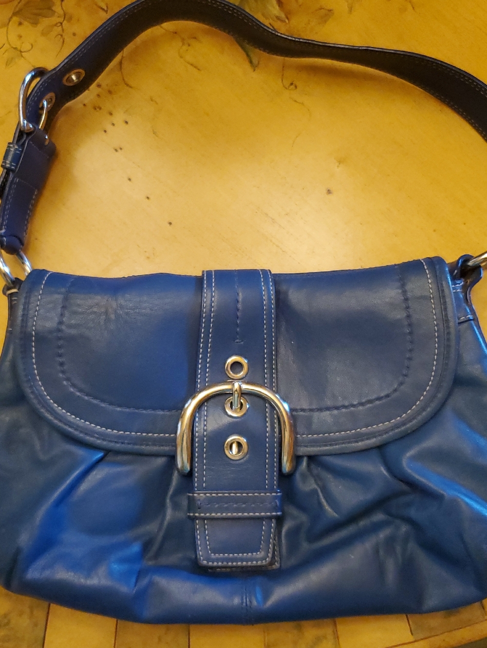 COACH Blue Leather Buckle-Front Shoulder Bag